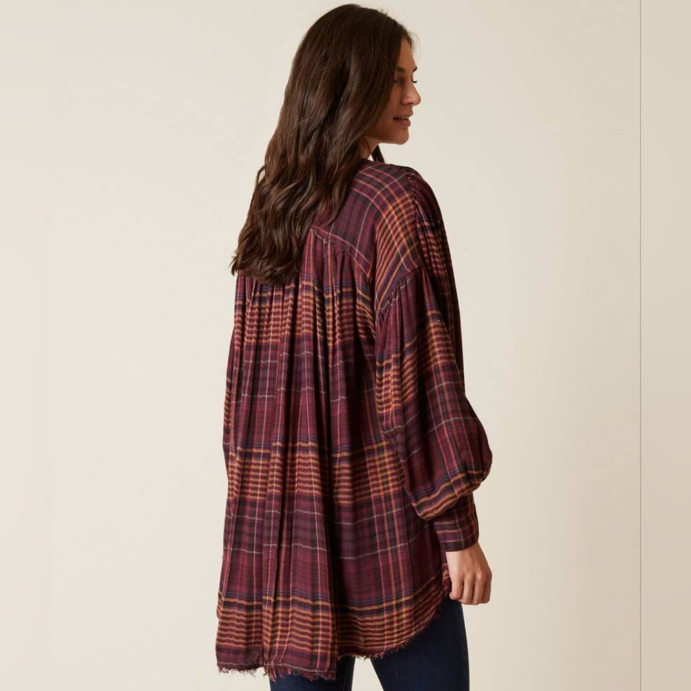 Free People Plaid Button-Up Women's Come On Over Top Sz S - Picture 3 of 9